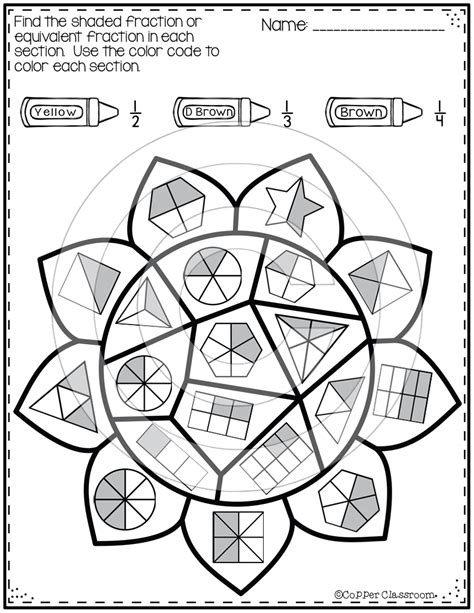 Coloring fractions worksheets for grade 2 .